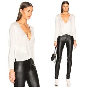 Michelle Mason • Cross Wrap Sweater top metallic silver grey surplice knit drape